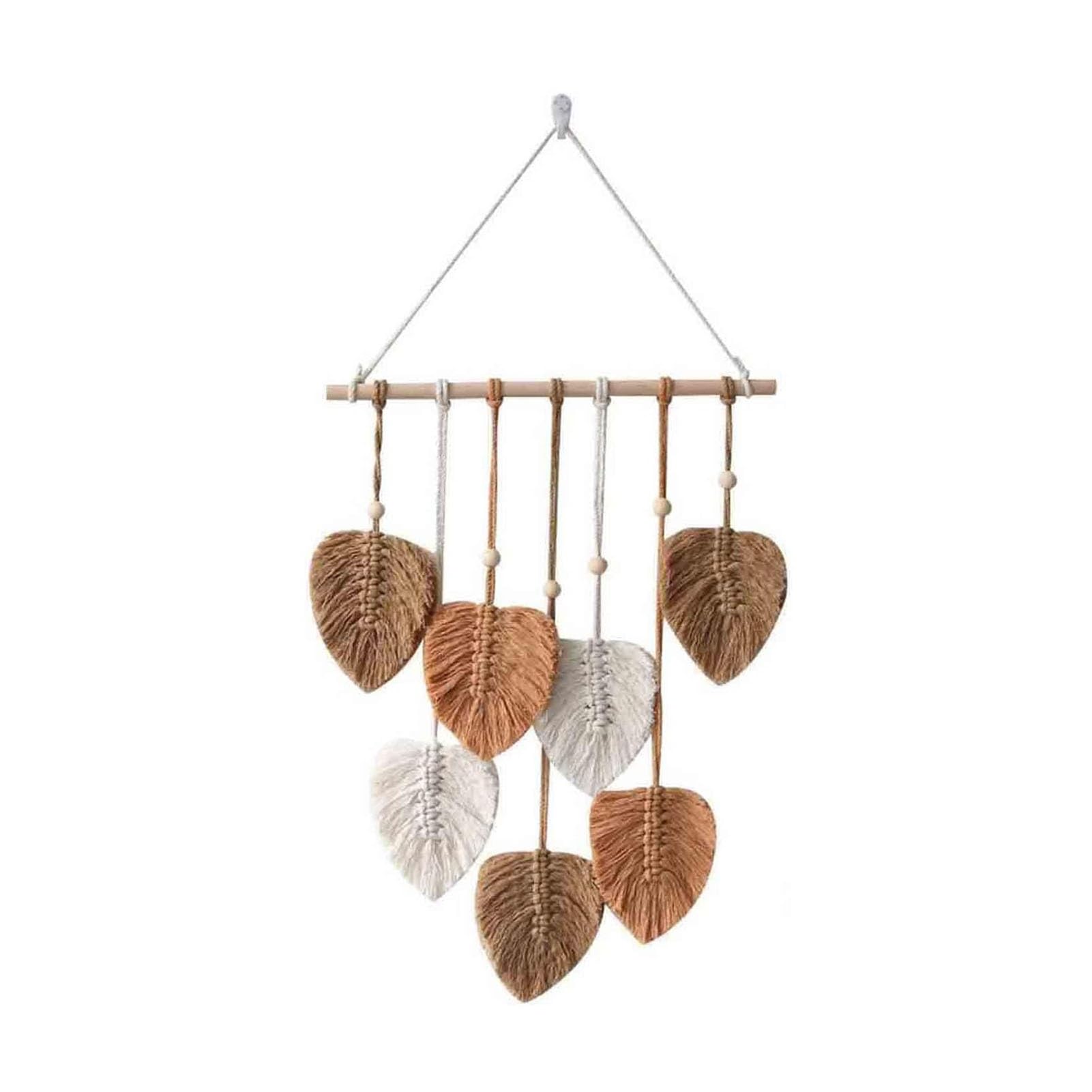 JOUFNING Wall Decor - Statue Artistic Wall Decorations, Macrame Wall Hanging Leaf Tassel Tapestry, Handmade DIY Woven Tassel Tapestry, Macrame Leaf Ornament for Bedroom(Brown)