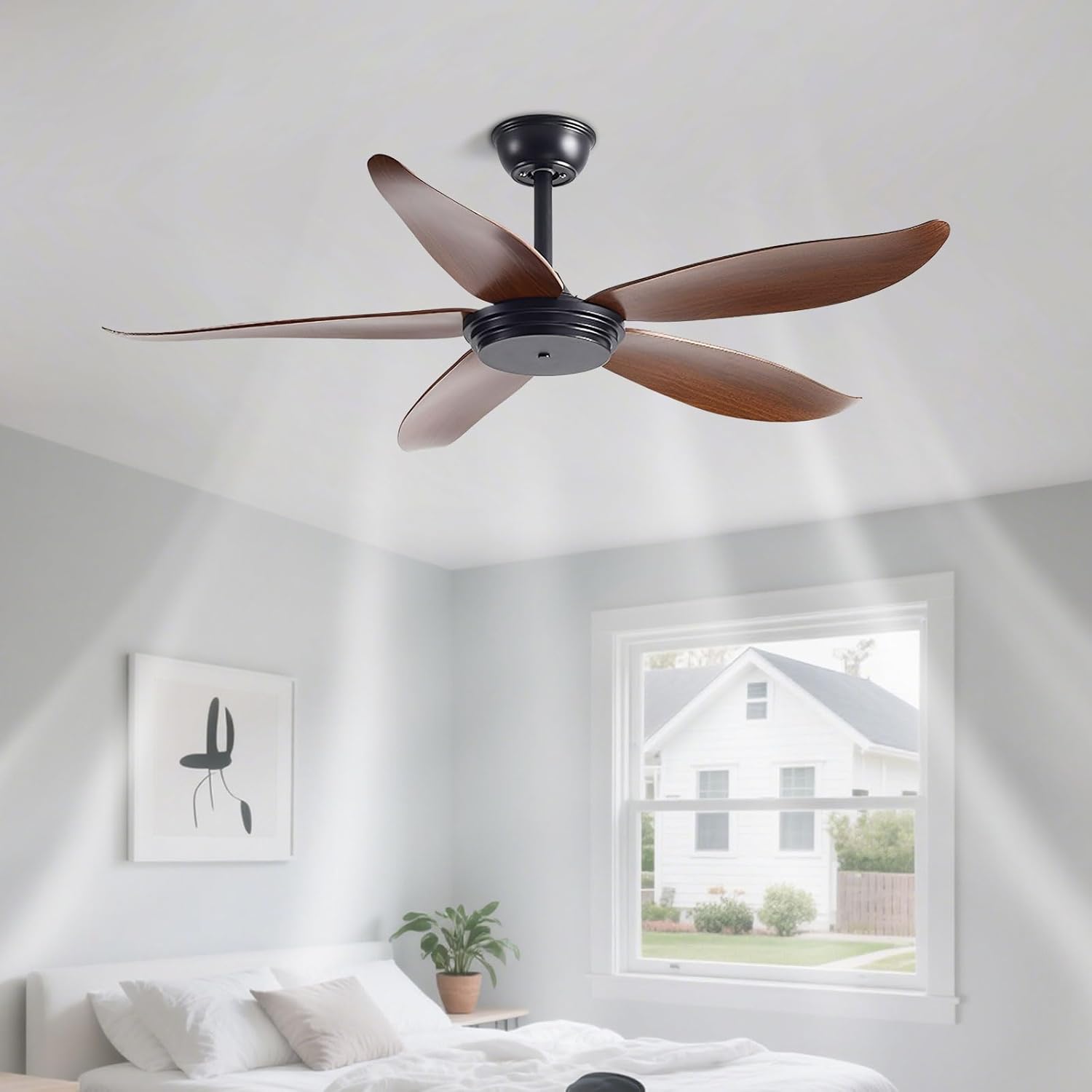 Modern Ceiling Fan No Light Indoor Quiet Ceiling Fans With Remote Control, 5 Blades, 6-Speed, Reversible DC Motor Ceiling Fan Without Lights For Bedroom Patios Living Room Garage