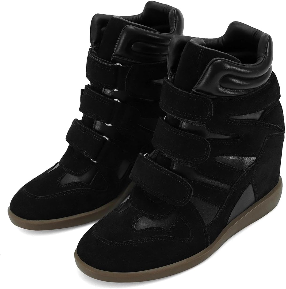 Dsevht Hidden Wedge Sneakers for Women High Top Fashion Sneaker Suede High Heel Platform Tennis Triple Strappy Band Casual Vintage Dressy Comfy Campus Trendy Retro Sneaker - Image 5