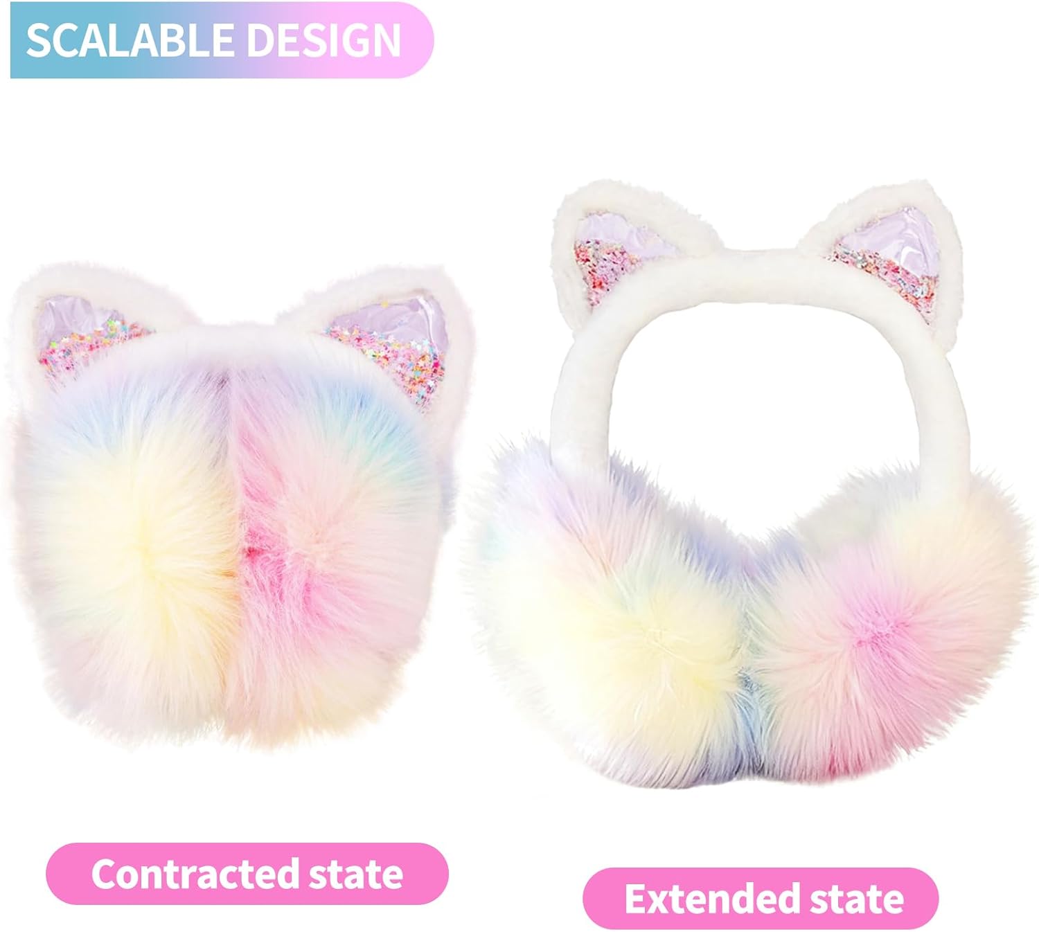 Cute Cat Earmuffs for Girls Sequin Shinny Ear Warmers Soft Plush Winter Earmuff Covers for Outdoor Winter - Image 4