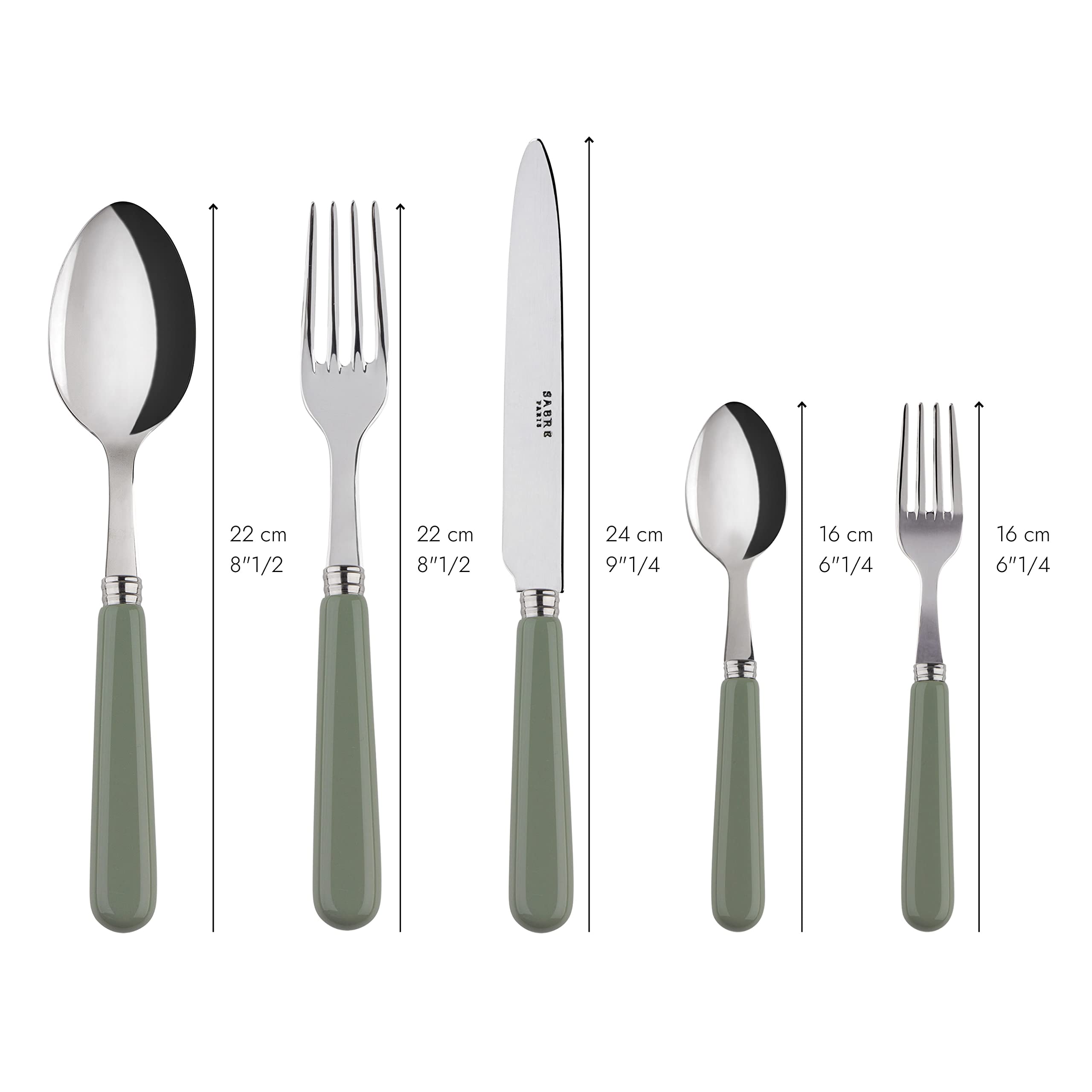 SABRE PARIS - Tafelbesteck-Set, 5-teilig - Pop - Messer, Gabel, Esslöffel, Teelöffel & Kuchengabel - Edelstahl & Acryl - Spülmaschinenfest - Spargel