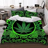 HATESAH Funda De Edredón,Patrón 3D Imprimir Marihuana Verde Hoja Bandera Hierba,3 Pcs Ropa de Cama Funda Nórdica Sábana Bajera (200 * 200CM)