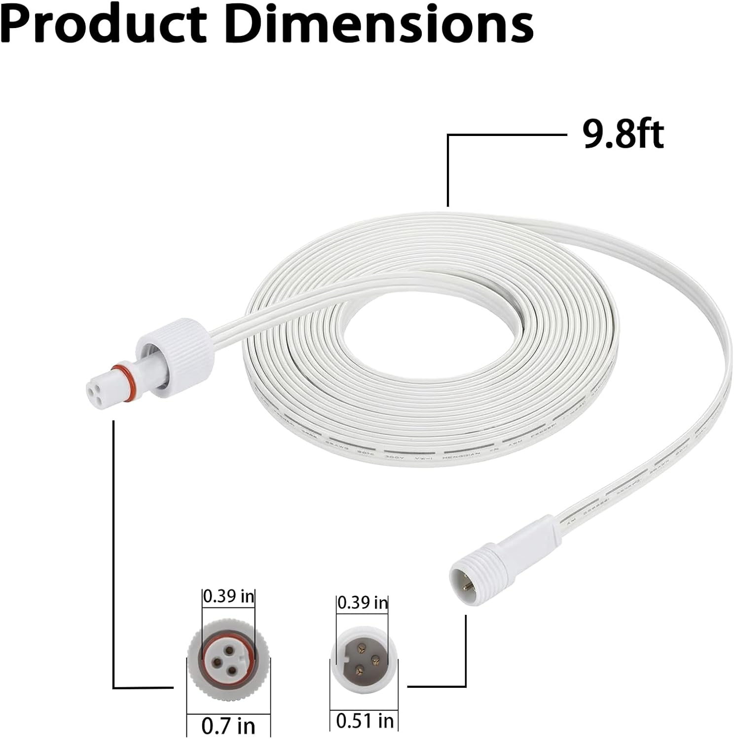 Extension Cable Compatible with Govee Permanent Outdoor Lights, Power Cord for Govee H705A, H705B, H705C, H706A, H706B, H706C, IP68 Waterproof Cable (120, Inches)