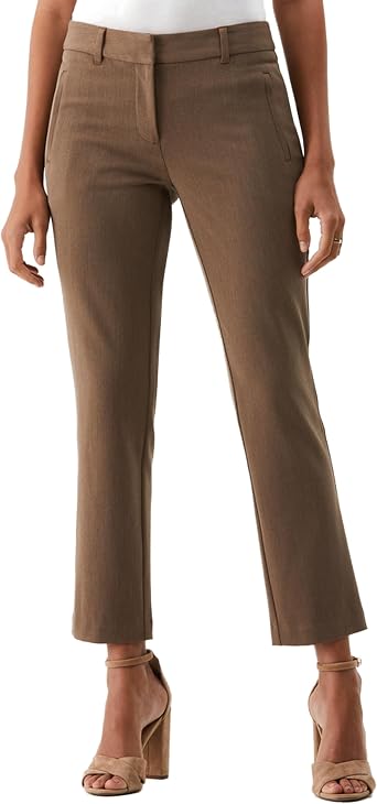 Rafaella Womens Gabardine Straight Leg Ankle Pant with Slimming Panel and 28 Inch Inseam