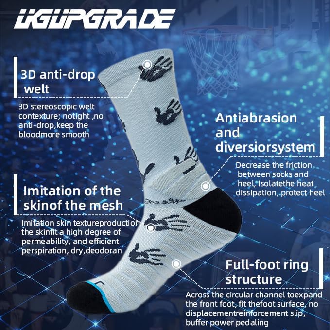 Compression Athletic Mid-Calf Crew Socks for Men Women,Anti-Blister,Moisture-Wicking Fun Socks,3 Pairs Pack