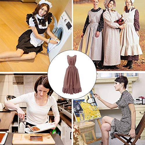 White Vintage Maid Ruffle Apron For Women Colonial Pioneer Peasant Apron Pinafore Adjustable Kitchen Gift (Medium, Dry Rose) #TOP5