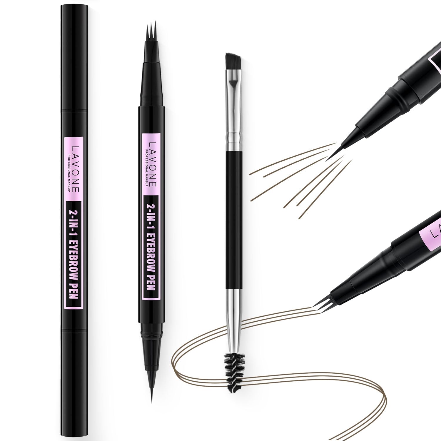 LAVONE 2-in-1 Waterproof Eyebrow Pencil, 3 Tip Microblading Pen, Ash Brown