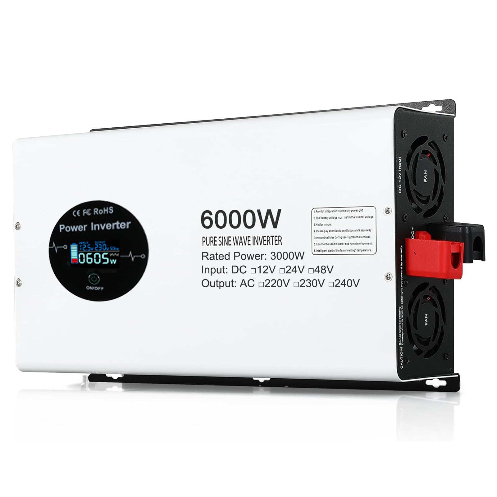 3000-W-Wechselrichter mit Reiner Sinuswelle, Spitzenleistung 6000 W, Gleichstrom-Wechselstrom-Wandler, Auto-Wechselrichter mit digitaler LCD-Anzeige und kabelloser Fernbedienung,48V to 240V