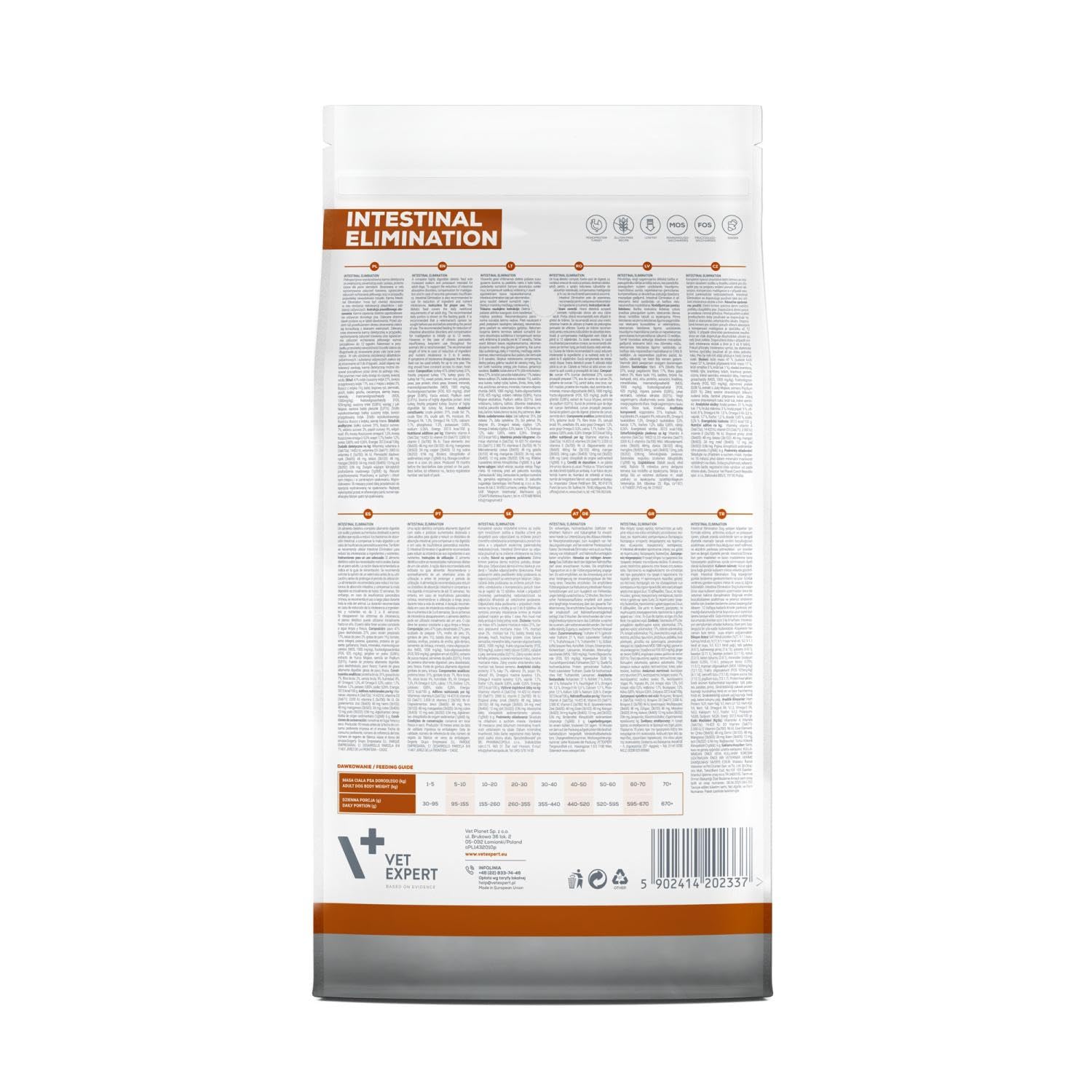 VET EXPERT INTESTINAL ELIMINATION DOG 12 kg - sucha karma weterynaryjna dla psów z zaburzeniami trawienia i wchłaniania oraz dieta eliminacyjna