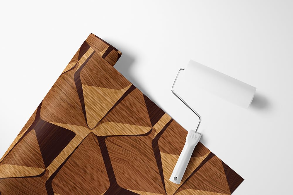 Tapeta samoprzylepna imitacja drewna brązowa geometryczna nowoczesna 3D