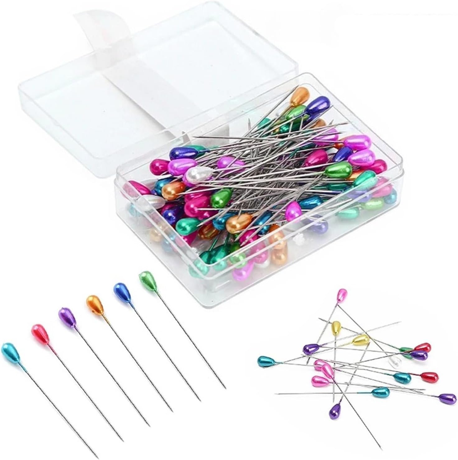 Sewing Pins for Fabric 6 Boxes of Colorful Pear-Shaped Pearl Head Needles Straight Push Sewing