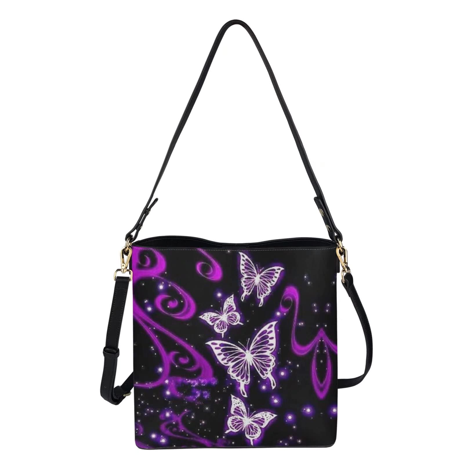 chaqlin Torby crossbody torba wiaderkowa damska damska torebka na ramię skóra PU podróżne zakupy praca torby kurierskie, FIOLETOWE MOTYLE, Rozmiar Uniwersalny