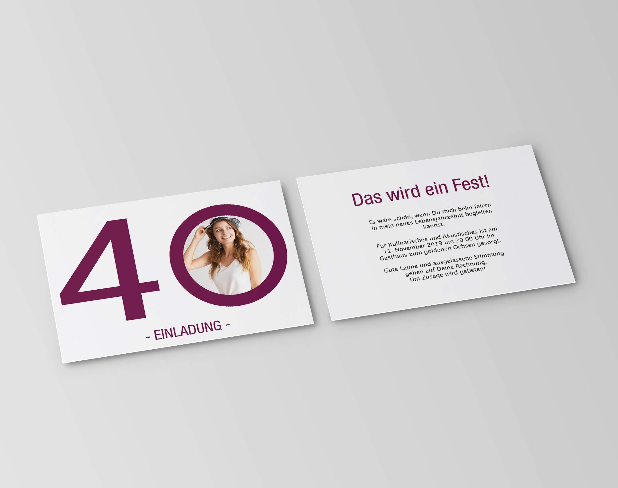 Einladungskarten zum Geburtstag (40 Stück) Einladung zum runden Geburtstag alle Jahre (Lila) Riesen Zahl