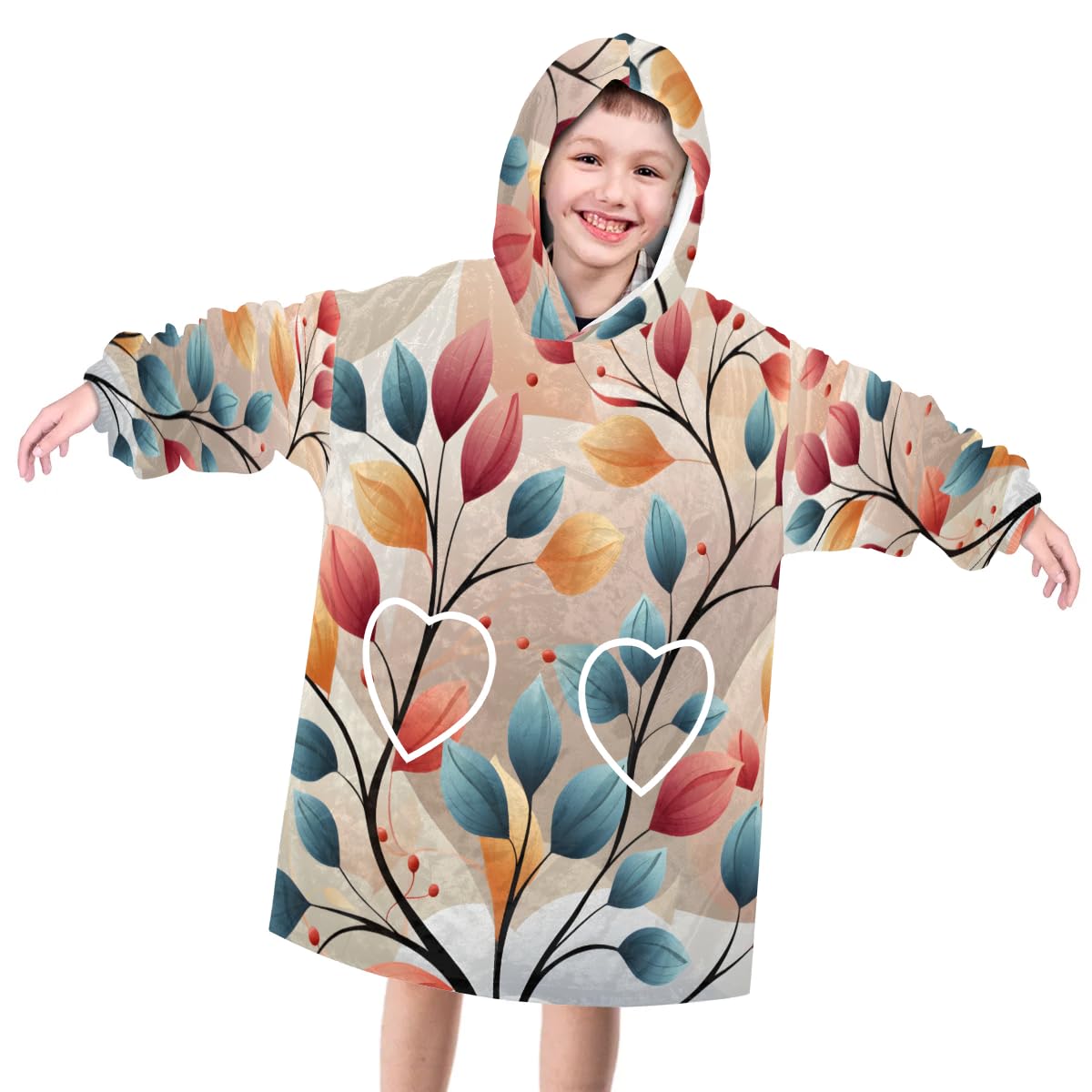 Wearable Blanket Hoodie for Kids, Pretty Tulip Fleece Sweatshirt Blanket Oversized Blanket Sweatshirt with Pocket Flannel Warm Hooded Blanket 6-10 Year Old Girl Boy Gift, One Size