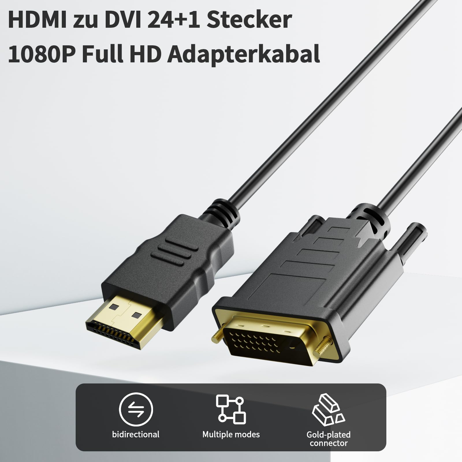 Cavo HDMI a DVI 1M, Cavo Adattatore su DVI a HDMI, Bidirezionale D-VI-D 24+1 a H-DMI Adattatore ad Alta velocità, 1080P Full HD,HDTV Cavi Video Digitale,pour Proiettore,Laptop,TV,PC,Lettore DVD