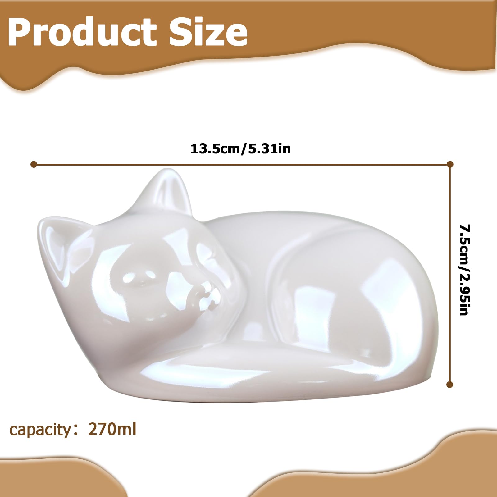 Ceramiczne urny dla kotów na prochy, śpiący kot pies pamiątkowe pudełko pamiątkowe, pojemnik na urnę dla zwierząt (gruszka biała, kot, 270 ml)