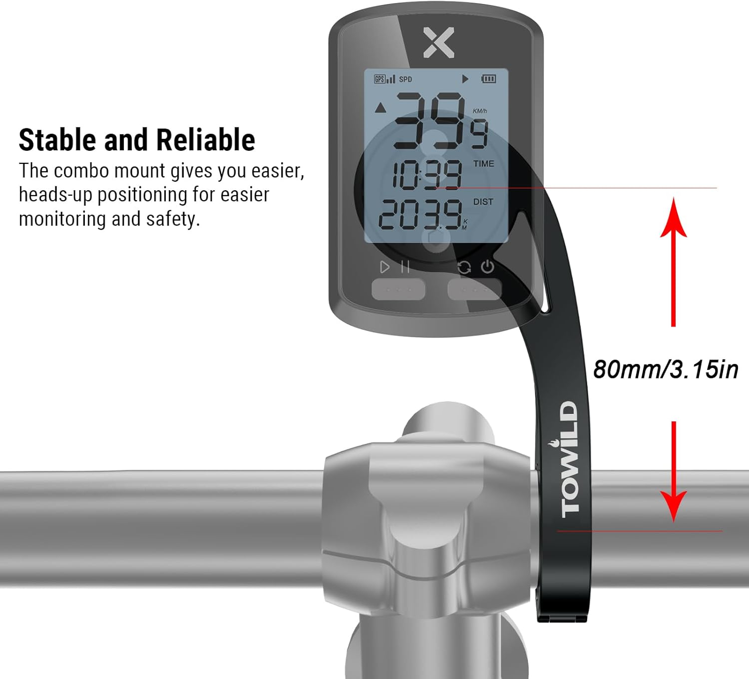 TOWILD CL1200 Bike Light mounted on a handlebar with a bike computer
