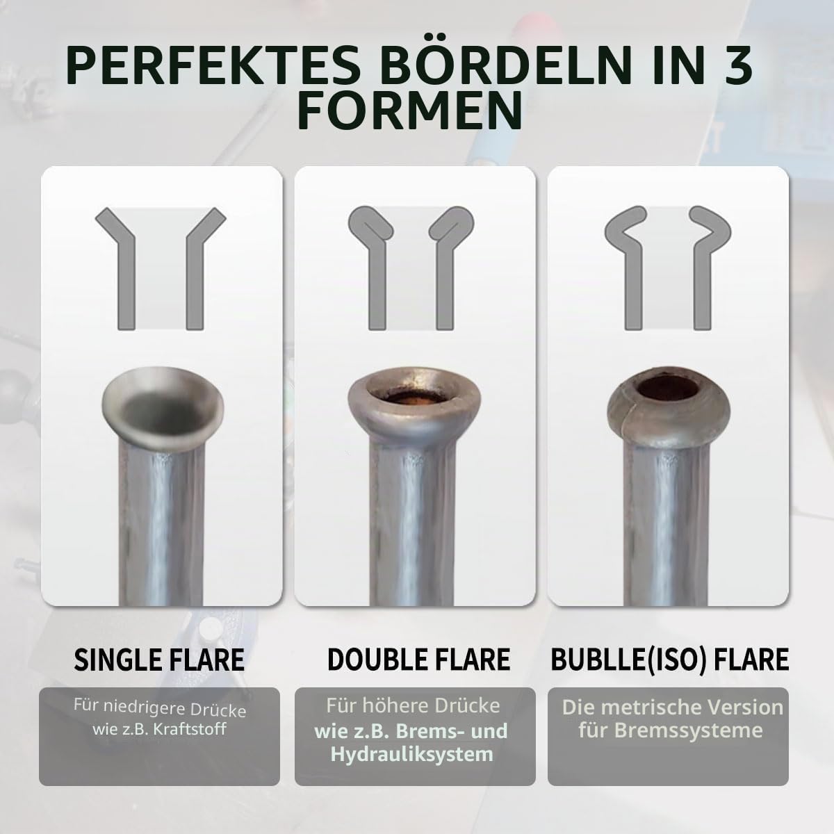 DPTOOL Werkzeugsatz zum Bördeln von Bremsleitungen, 45-Grad-Einzel-, Doppel- und Blasenbördelungen, Rohrbördelwerkzeug für 3/16", 1/4", 5/16", 3/8" und 4,75 mm Rohre, für Stahlmetallrohre