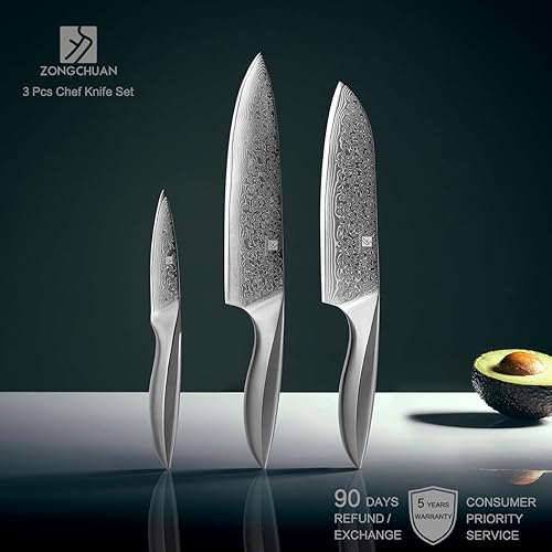 Miniatura 8 de Juego de 3 cuchillos de chef de Damasco, experiencia de corte ultra suave y afilado de grado profesional, juego de cuchillos de cocina, diseño