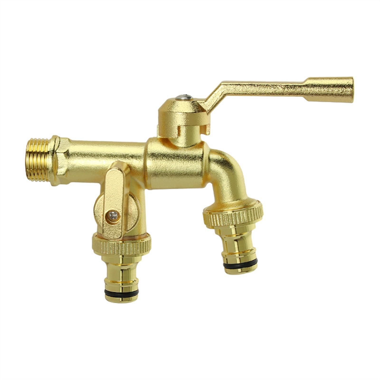 HABITZ Double Garden Tap Brass Double Outlet Garden Outdoor Tap Out Outdoor Faucet Brass Simple to Use for Garden, Washing Machine, Rain Barrel (Color : E, Size : 1/2 * 1/2 * 1/2)