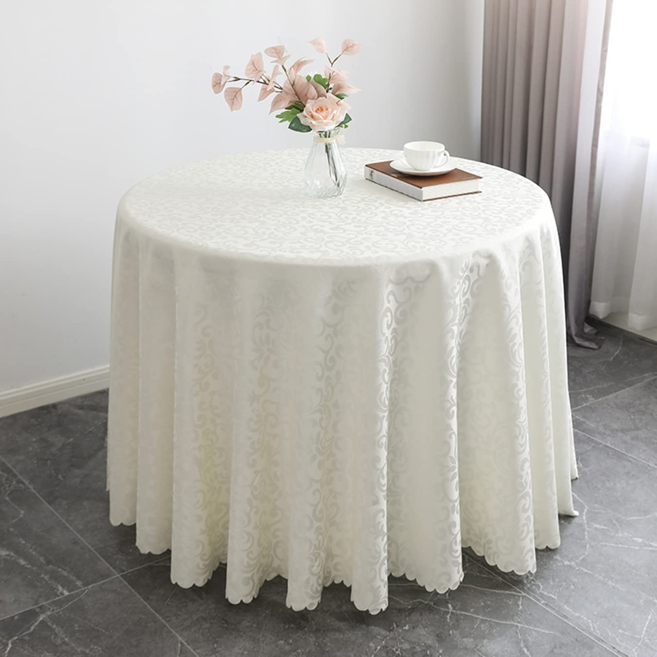 Poliestere Tovaglia Rotonda Casa Hotel Conferenza Occasioni Matrimonio Copritavolo beige diametro 280cm