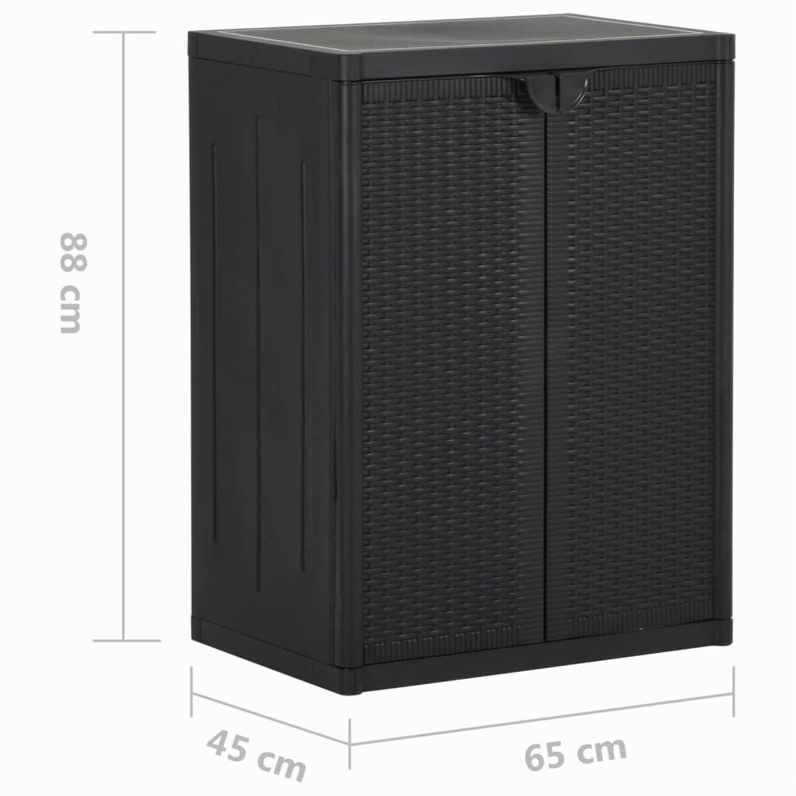 ARKEM Armario de almacenaje de jardín PP ratán Negro Armario Exterior Terraza Armario Terraza 65x45x88 cm