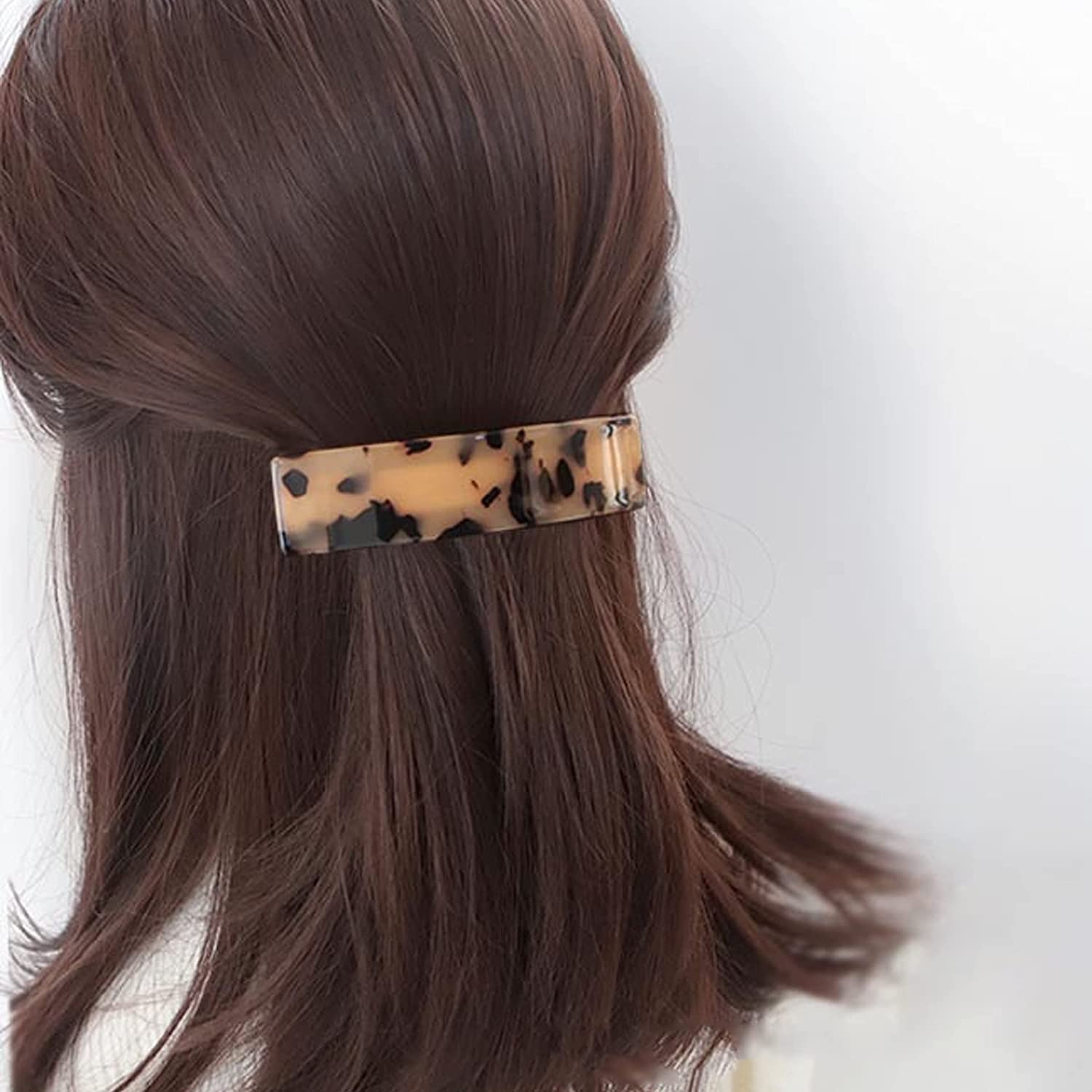 HONEYBUNNY 3 Pcs Tortoise Shell Hair Barrettes, Acetate and Acrylic French Design Automatic Hair Clips for Women Ladies, Multicolor 2