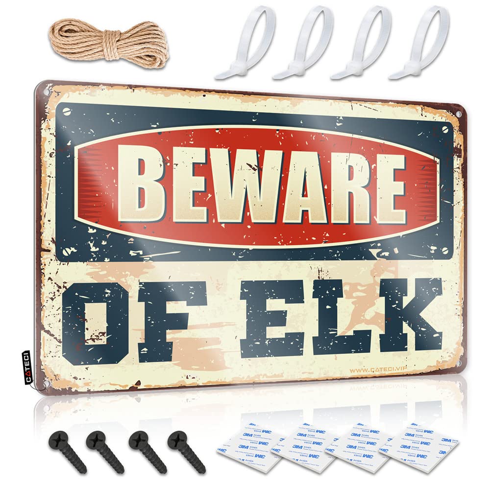 Fzfn Men's Colour Beware Of Elk Tin Metal Sign Mancave Stuff For Decorative | Gorgeous Accessories Hanging Art For Campers Living Room(20X30cm)