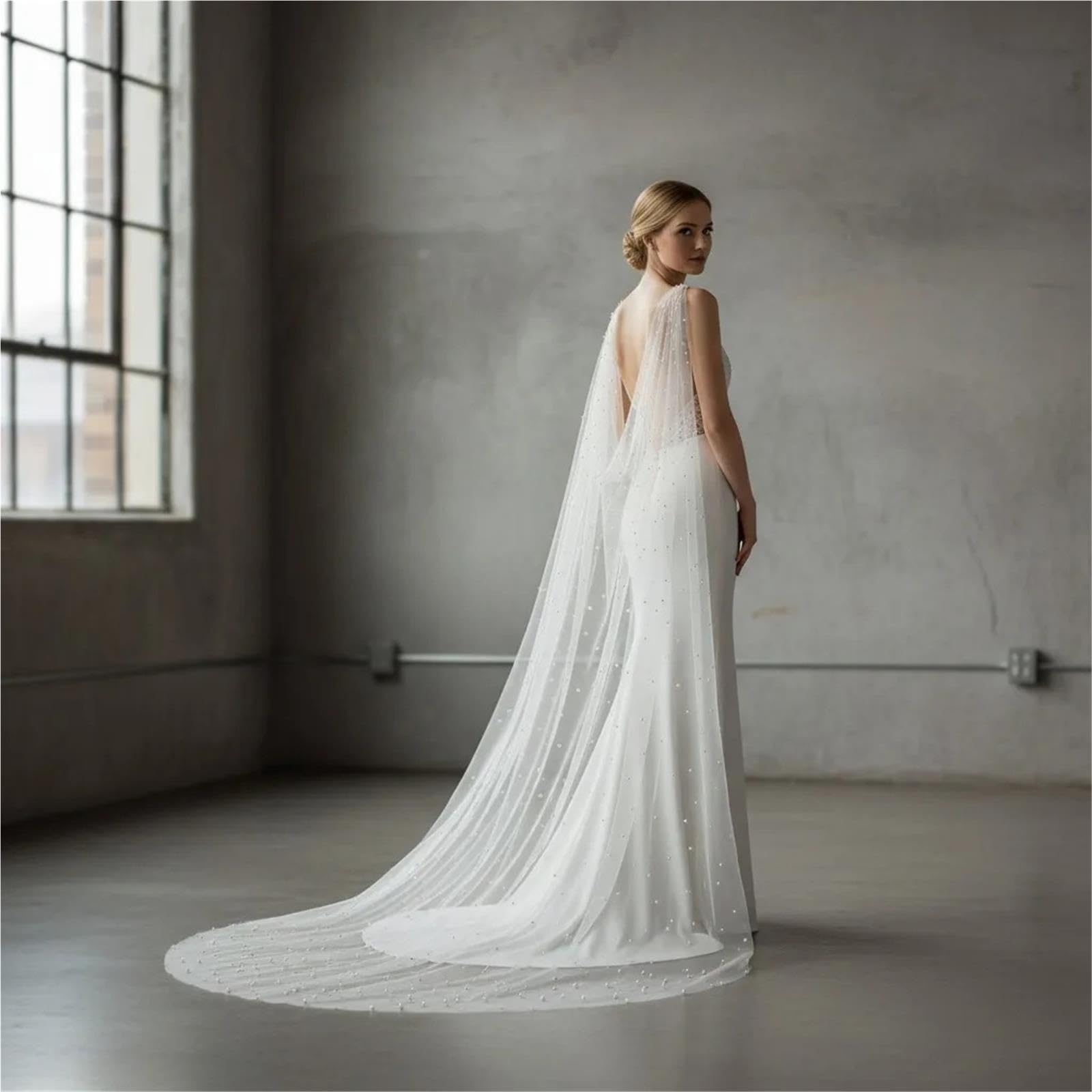 Scialle Donna Elegante Scialle da sposa in tulle di perle
