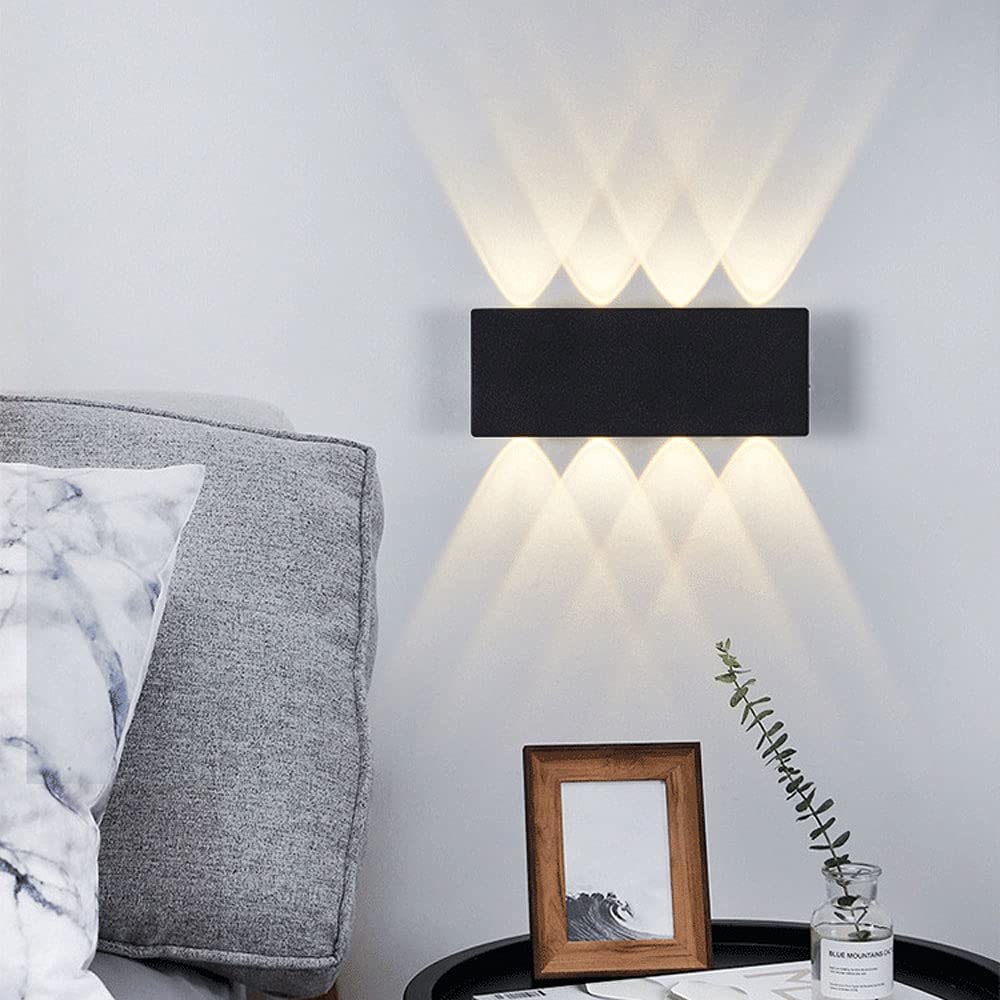 Lampa ścienna nowoczesna prosta czarna prostokątna patio kinkiet zewnętrzny matowa matryca aluminiowa lampa w górę i w dół używana w hotelowym przejściu lampa na podwórko / zimne światło/12,2