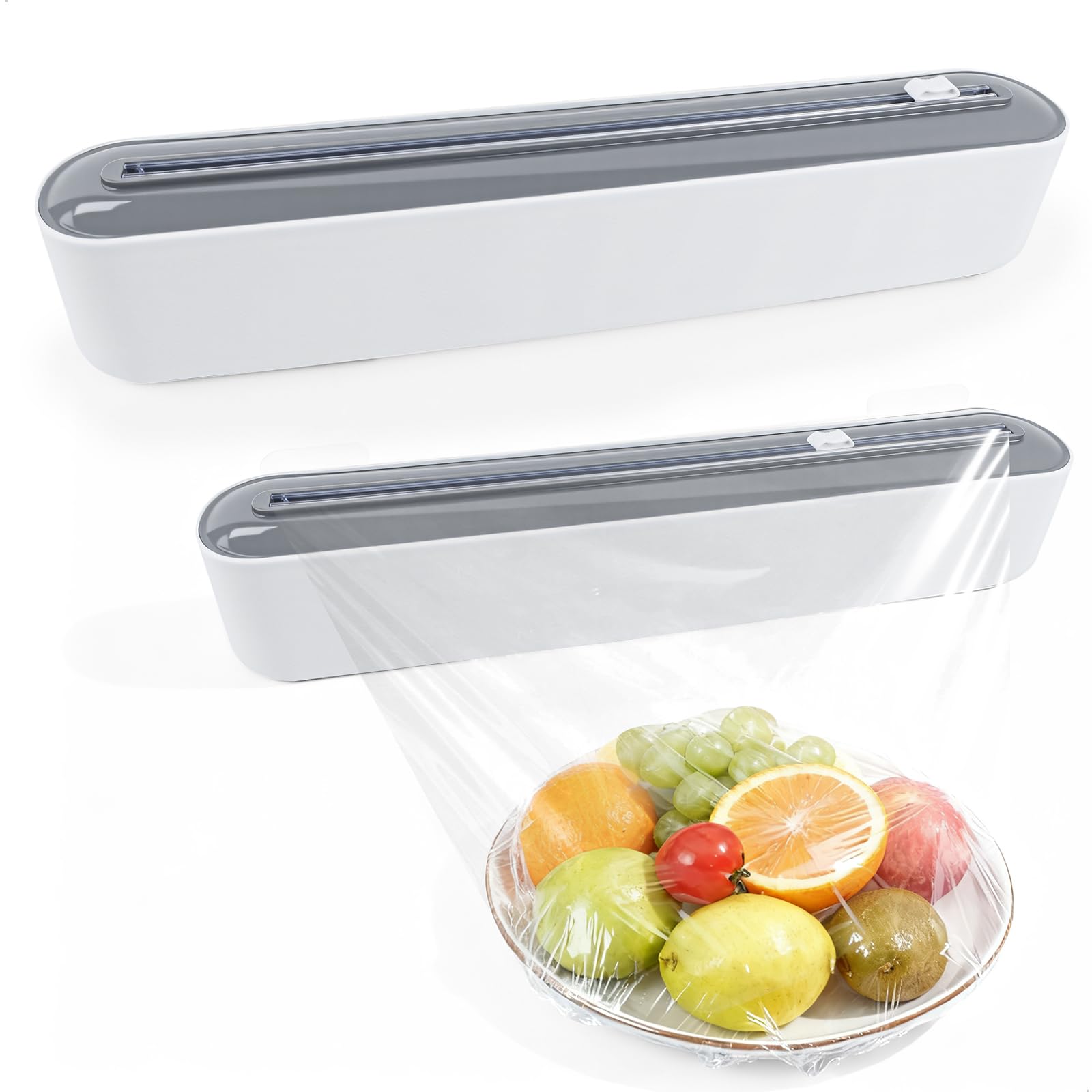 Distributeur Film Alimentaire avec Ventouse, Distributeur Papier Aluminium et Film, Boîte de Coupe Film Alimentaire, Découpe De Film Alimentaire Murale, Dévidoir Film Alimentaire pour Cuisine(Blanc)