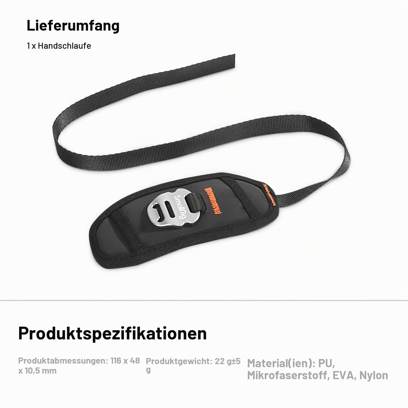 SMALLRIG Kamera Handschlaufe 12MM Breite Kompatibel mit Kamera Cage und Externem Seitengriff - PAC2456B