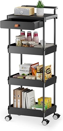 Aratan Carrito utilitario rodante de 4 niveles con cajón, carrito rodante con ruedas y mesa, carrito de almacenamiento organizador de fácil montaje disponible en Yaxa Venezuela