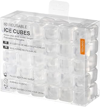 Reusable Ice Cubes - Quick Freeze Clear Plastic Square Ice cubes With Resealable Bag Pack Of 30/60 60, Clear