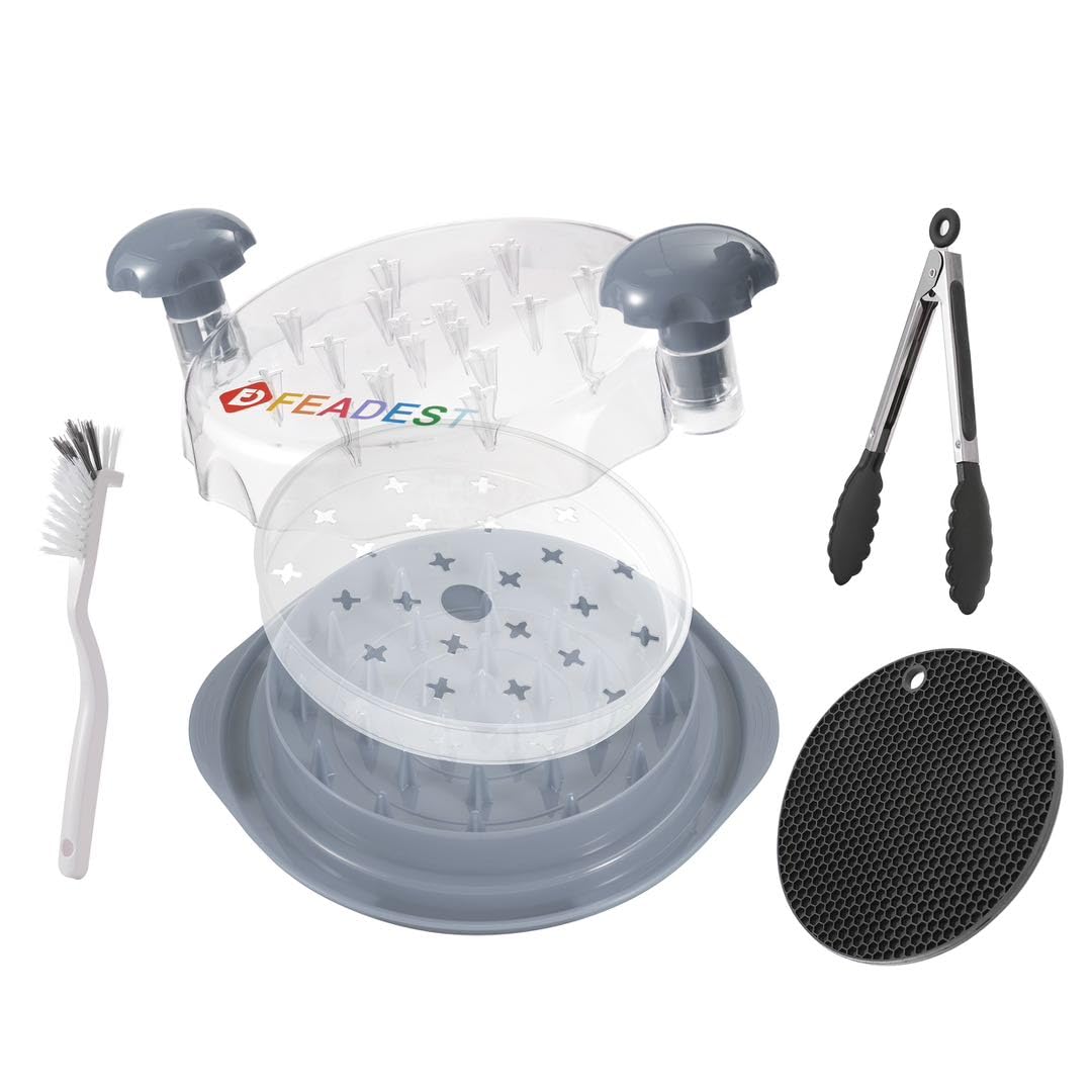 FEADEST Chicken Shredder Tool Twist with Accessories – Kitchen Gadgets for Meat Shredding, Includes Inner Plate, Cleaning Brush, Food Tong, and Silicone Mat (Grey)