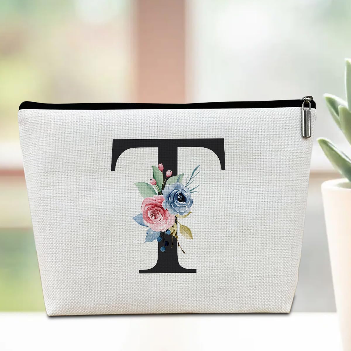 Initial Makeup Bag, Bridesmaid Gifts Travel Pouch, Personalized Gifts Lined Cosmetic Bag Toiletry Bag, Bridal Shower Monogrammed Gifts for Women Girls