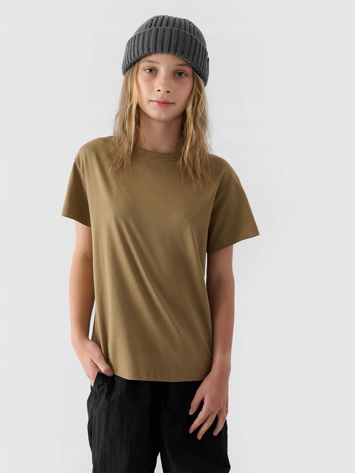 4F T-shirt gładki dziewczęcy