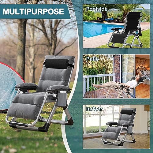 NAIZEA Lounge Chair Patio Zero Gravity Chair Folding Adjustable Reclining Patio Chairs with Cup Holder, Ergonomic Patio Recliner Chairs for Kids and Adult for Indoor and Outdoor