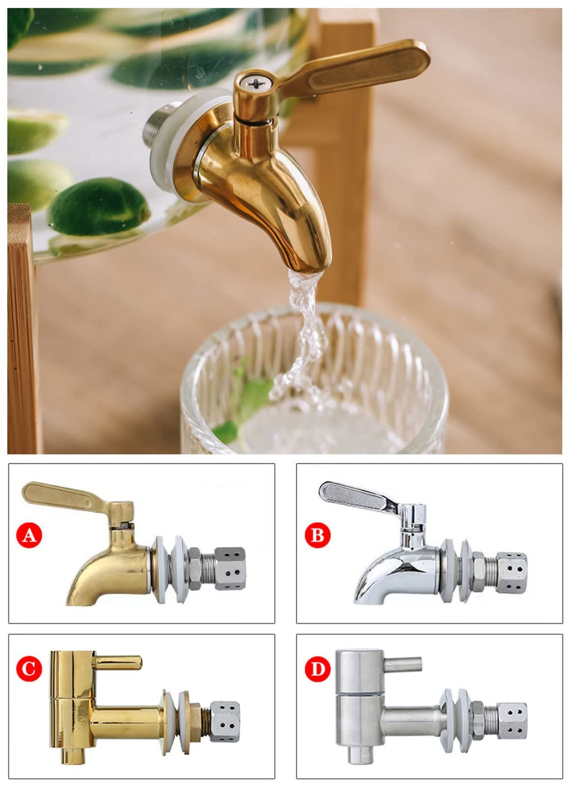 Dispensador de bebidas de vidrio con soporte y espiga para fiestas y eventos, ideal para vino, jugo, cerveza, ponche, té helado, rango de temperatura: -20 °C a 150 °C (capacidad de 8 litros)