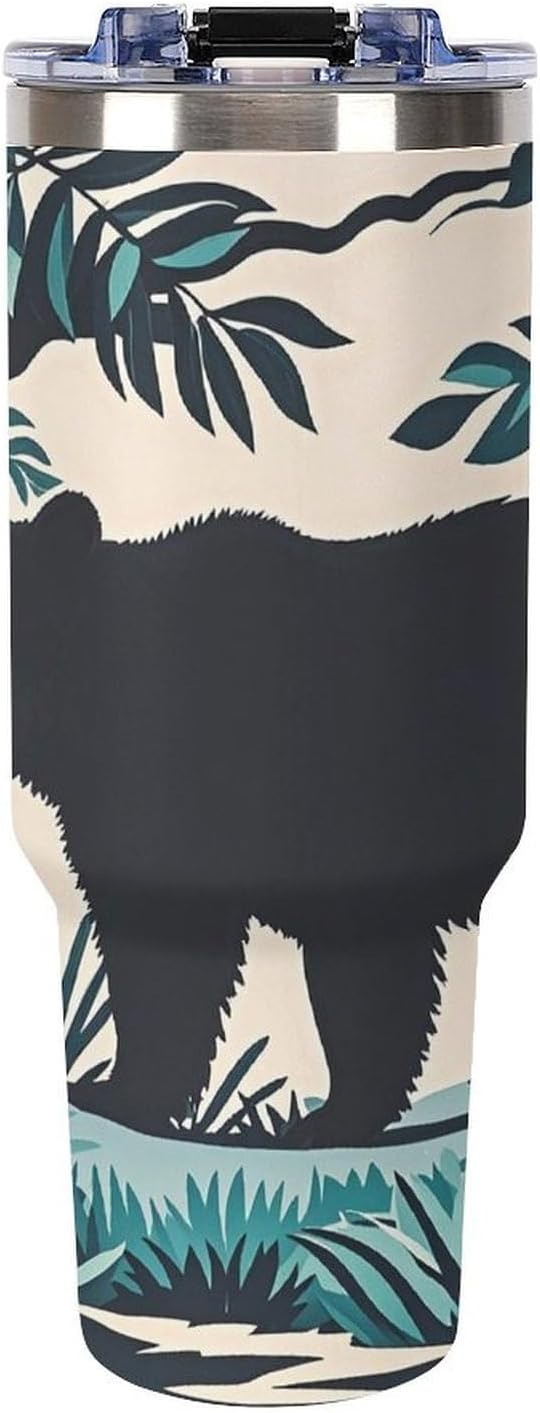 Bear Silhouette Tumbler 40 Oz with Handle&Lid Large Car Cup Stainless Steel Vacuum Travel Mug Insulated Water Bottle Leak-proof Portable Coffee Cup for Home Car Outdoor