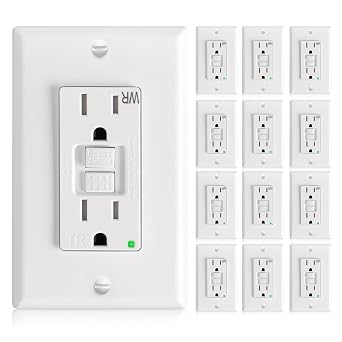 Amico 12 Pack GFCI Outlet 15 Amp with Thinner Design, Weather Resistant WR, Self-Test GFI Receptacles with LED Indicator, Wall Plates and Screws Included, Indoor or Outdoor, ETL Listed, White