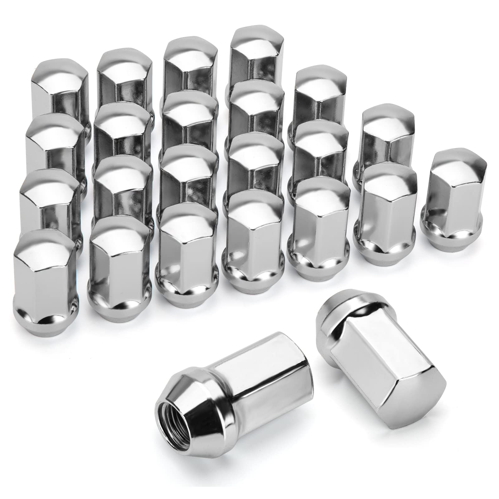 Photo 1 of dynofit 24pcs 14x1.5 OEM Lug Nuts 1.75 inch(45mm) Height 7/8" Hex(22mm), M14-1.5 One-Piece Design Factory Chrome Wheel Lugnuts for Chevy Silverado & Tahoe GMC sierra 1500 Buick Dodge Cadillac Chrysler M14X1.5 24 Pack-Style2 1.75inch Silver