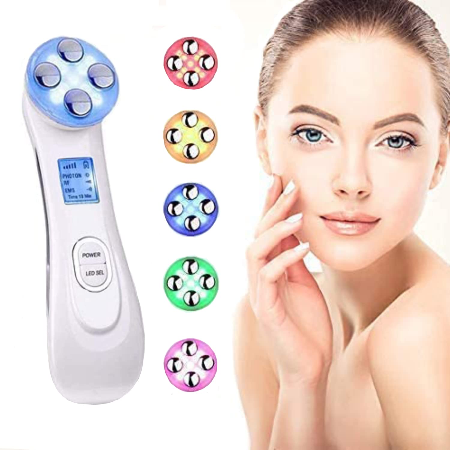 6 Modos Masajeador Facial Electrico, Facial Aparato Radiofrecuencia, Luz LED, Antiarrugas, Reafirmante, Anti-envejecimiento, Rejuvenecimiento, Limpieza Facial, Cuidado Facial