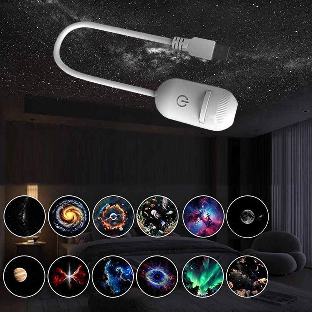 Lámpara de proyección USB HD Galaxy Star, luz Nocturna LED Ambiental, Mini proyector de Pared con luz Nocturna, Plug & Play.