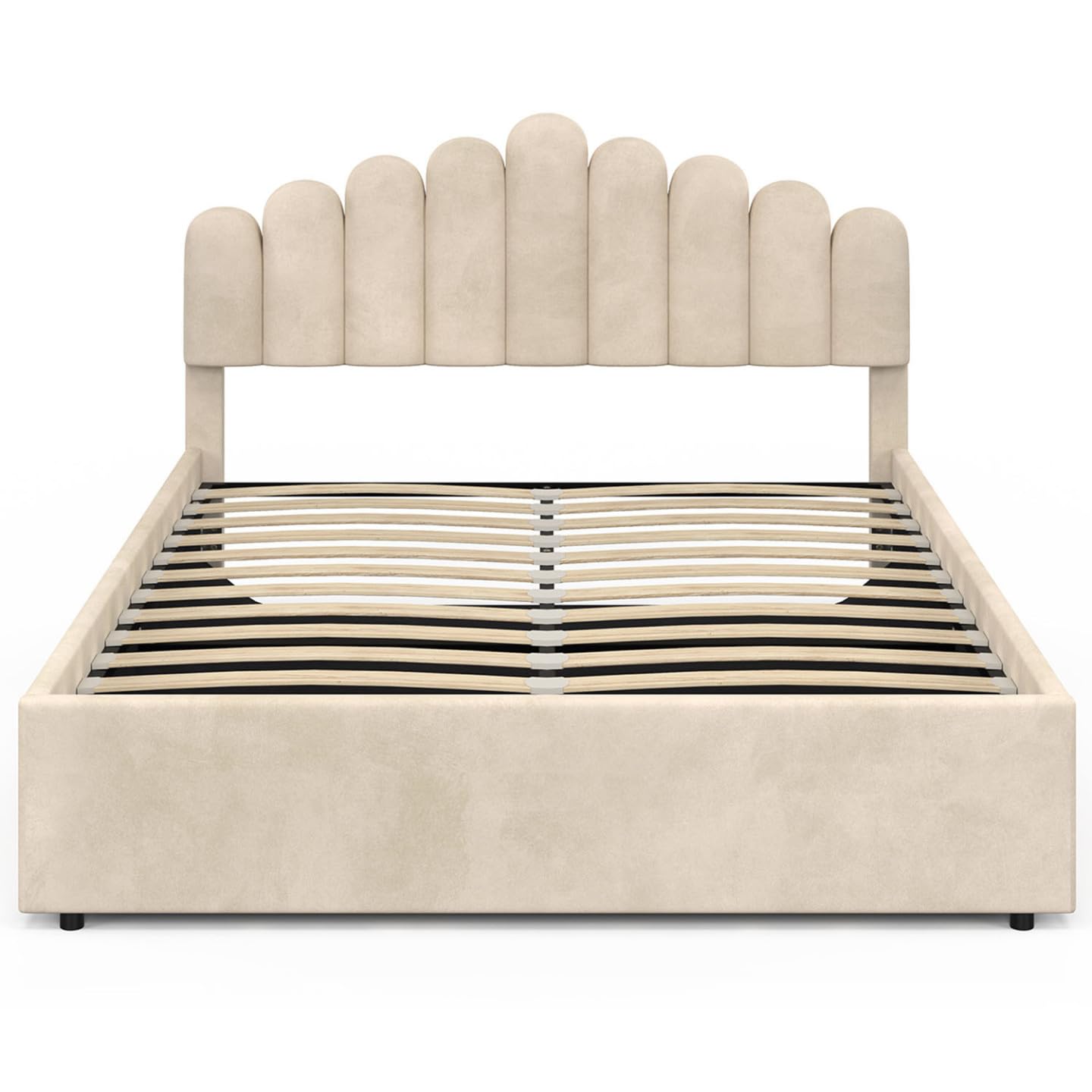 IDMarket - Lit Coffre Double NOELIE 140 x 190 cm Velours Beige