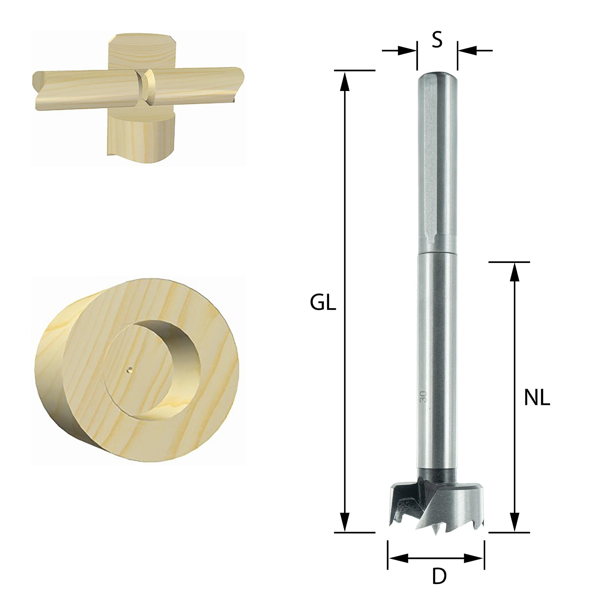 ENT 40455 Broca multi-espuela métrica - Diámetro (D) 55 mm, NL 100 mm, GL 160 mm, S 12,7 mm, con 3 caras