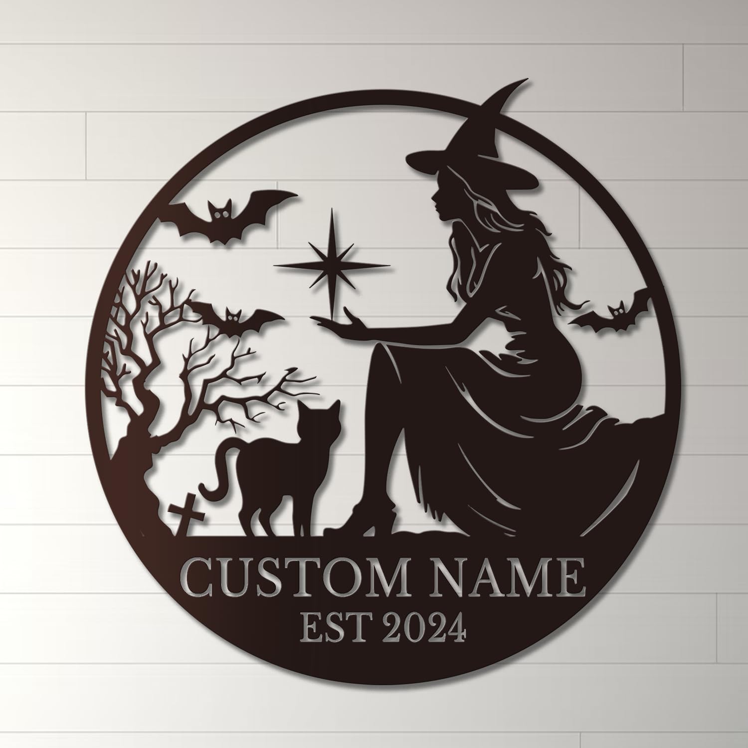Personalized Witch Metal Wall Art - Custom Moon & Spellbook Decor - Gothic Gift for Witches, Halloween & Mystical Home Decor (Style-3)