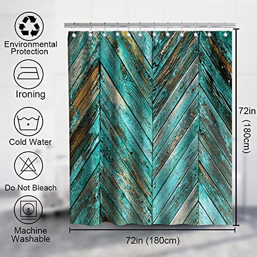 Farm House Shower Curtain Rustic Wooden Vintage Chevron Zig Zag Striped Pattern On Board Plank Theme Fabric Bathroom Fantastic Barn Door Decor Sets With Hooks Waterproof Washable 72 X 72 Inches Teal #TOP3