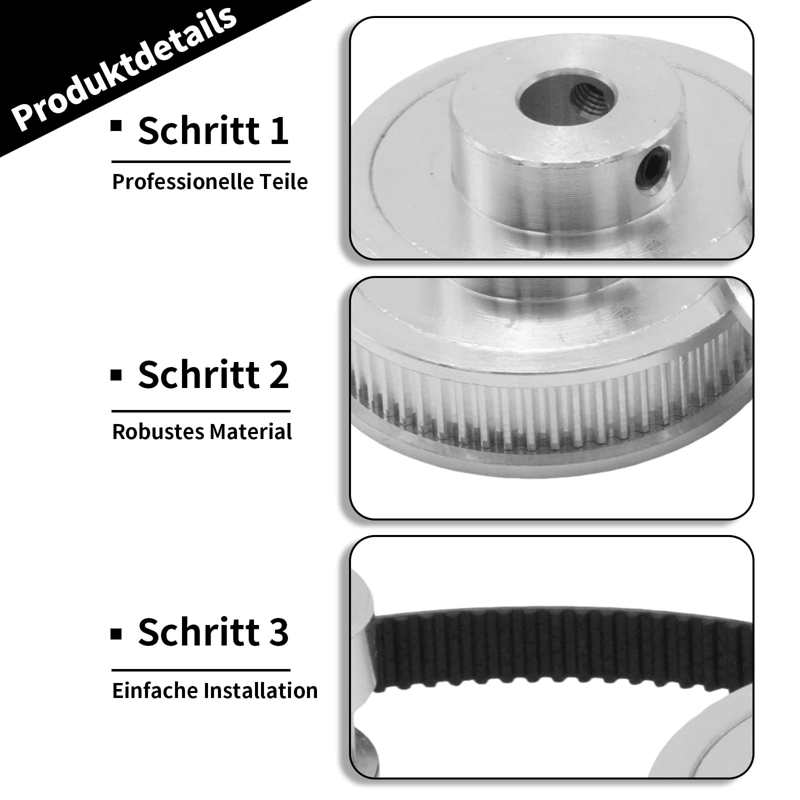 2 Set GT2 Synchronrädern 20-60T-8B-6, 20 & 60 Zähne, 8mm Bohrung, Aluminium Synchronrad mit 2 Riemen, Länge 200 mm, Breite 6 mm (8mm)