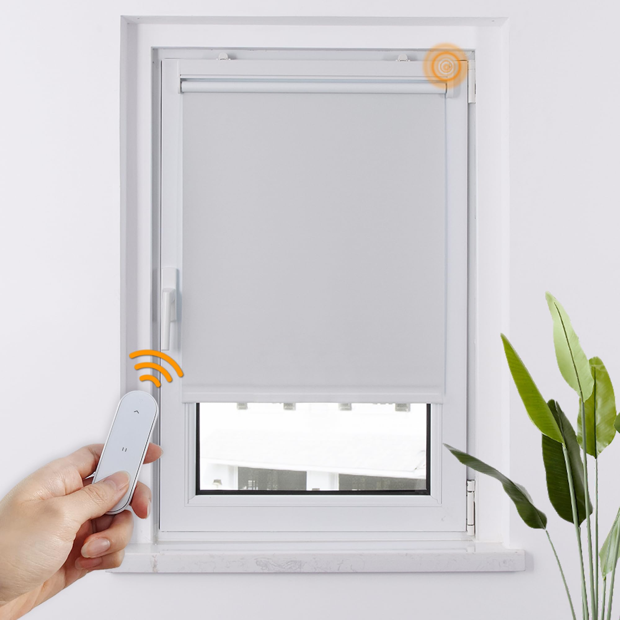 HOMEDEMO Tende a rullo oscuranti motorizzate con betteria e telecomando, Bianco, 60x130cm, tenda motorizzata per interni Senza Foratura, veneziane da interno Giorno e Notte, per Porte e Finestre